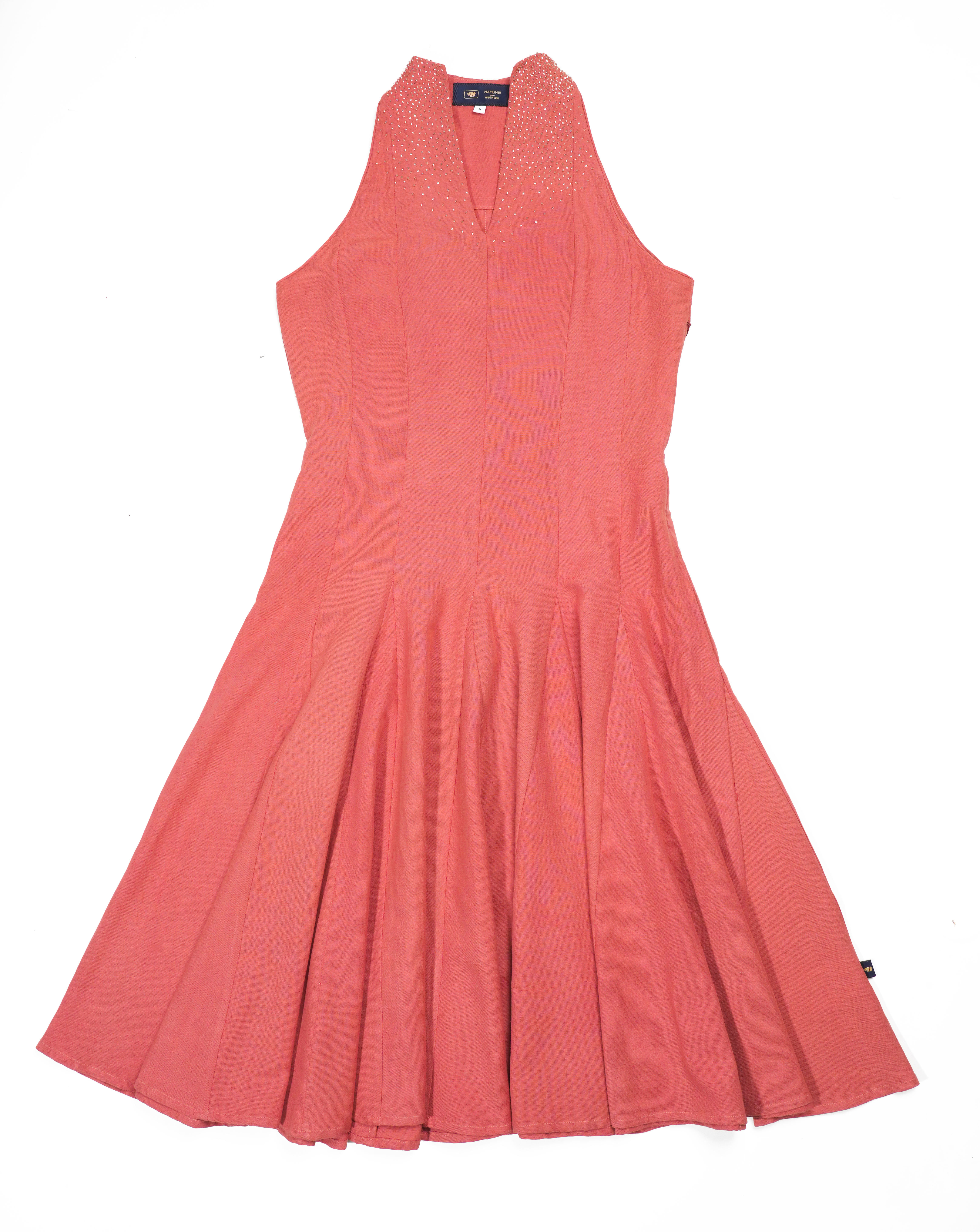 Rust Beads Halter Neck Dress - cloth image 1